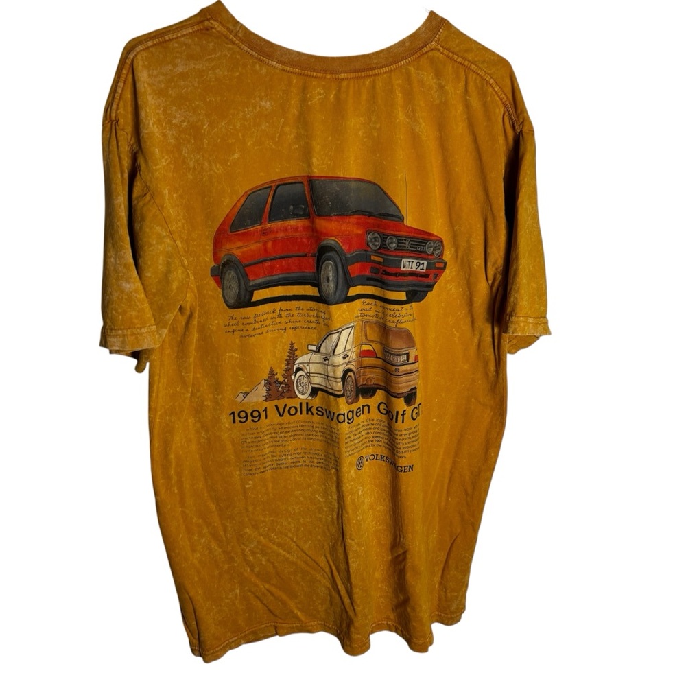 Unisex 1991 Volkswagen Golf GTI mustard acid wash graphic T shirt 2023